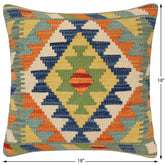 handmade Traditional Pillow Rust Blue Hand-Woven SQUARE 100% WOOL Hand woven turkish pillow2' x 2'